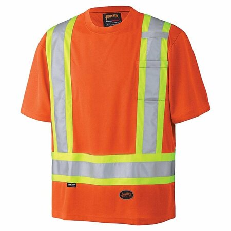 PIONEER Hi-Vis, Lightweight, Crew Neck Safety Shirt, Reflective, Orange, 5XL V1051150U-5XL